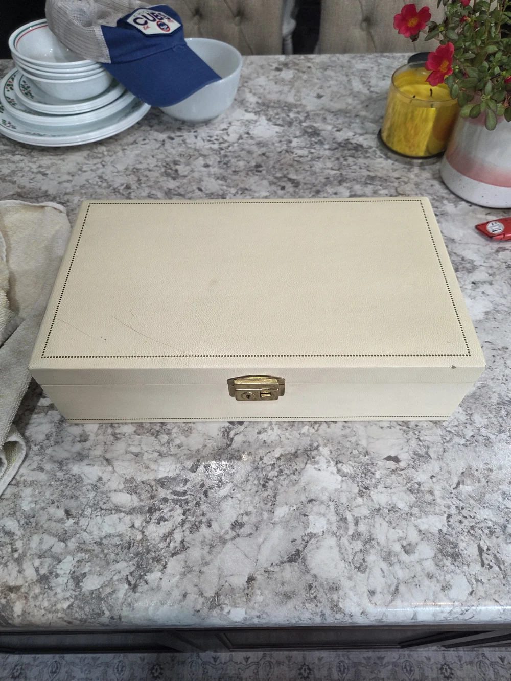 60's Vintage MCM 2 Tier Ivory Jewelry Box Red Velvet Interior MCM